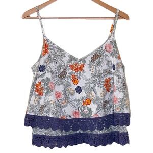 Anthropologie‎ Floreat Mariella Cami Top Womens Size L Tiered Crochet Festival